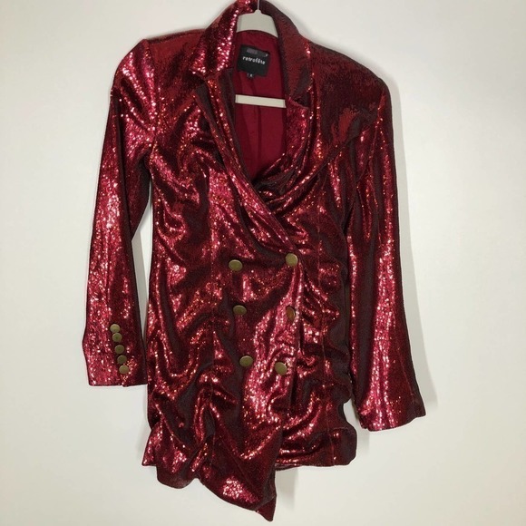 Retrofete Selena Dress Sequin Jacket Double Breasted Long Sleeve Red Size S - Picture 6 of 11
